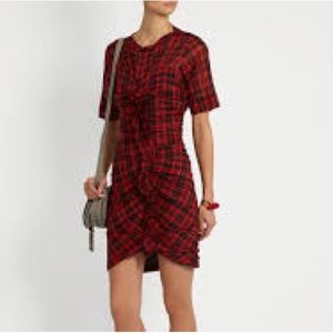 Isabel marant black and red plaid dress with ruffle front